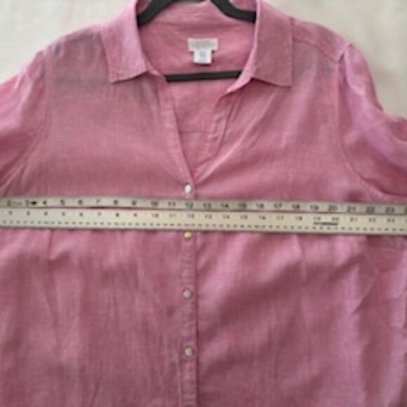 SIGRID OLSEN Button up Linen Top – Pink – 1X – Relaxed Fit, Shirttail Hem - Picture 10 of 11